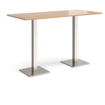 Brescia rectangular poseur table with flat square brushed steel bases 1800mm x 800mm beech - BPR1800-BS-B