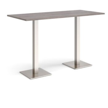 Brescia rectangular poseur table with flat square brushed steel bases 1800mm x 800mm grey oak - BPR1800-BS-GO