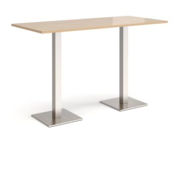 Brescia rectangular poseur table with flat square brushed steel bases 1800mm x 800mm kendal oak - BPR1800-BS-KO