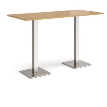 Brescia rectangular poseur table with flat square brushed steel bases 1800mm x 800mm oak - BPR1800-BS-O