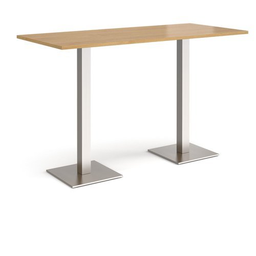 Brescia rectangular poseur table with flat square brushed steel bases 1800mm x 800mm oak - BPR1800-BS-O