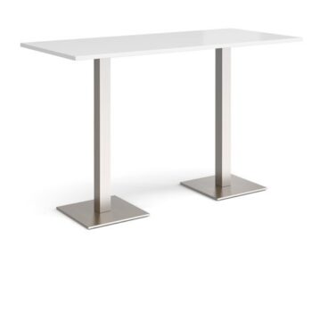 Brescia rectangular poseur table with flat square brushed steel bases 1800mm x 800mm white - BPR1800-BS-WH