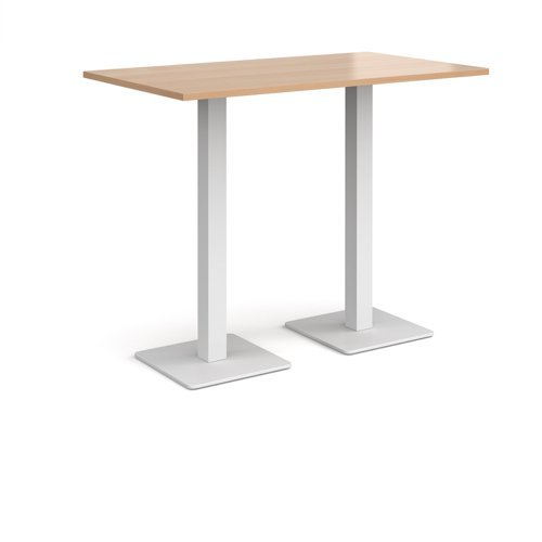 Brescia rectangular poseur table with flat square white bases 1400mm x 800mm beech - BPR1400-WH-B