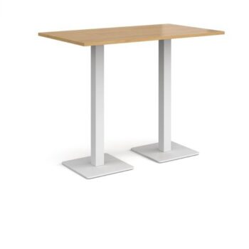 Brescia rectangular poseur table with flat square white bases 1400mm x 800mm oak - BPR1400-WH-O