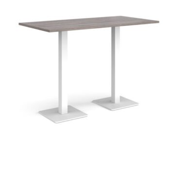 Brescia rectangular poseur table with flat square white bases 1600mm x 800mm grey oak - BPR1600-WH-GO