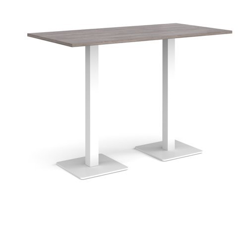 Brescia rectangular poseur table with flat square white bases 1600mm x 800mm grey oak - BPR1600-WH-GO