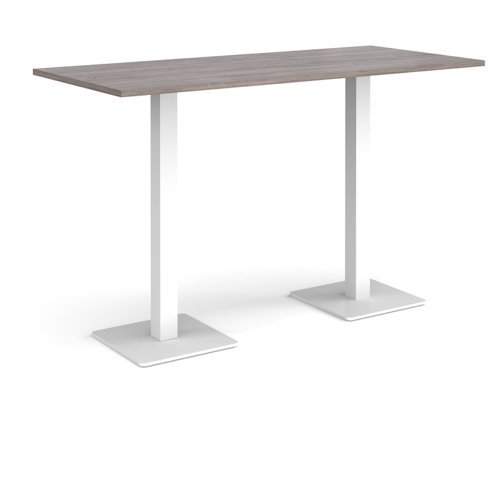 Brescia rectangular poseur table with flat square white bases 1800mm x 800mm grey oak - BPR1800-WH-GO