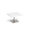 Brescia square coffee table with flat square brushed steel base 800mm white - BCS800-BS-WH