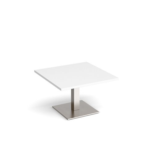 Brescia square coffee table with flat square brushed steel base 800mm white - BCS800-BS-WH