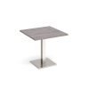 Brescia square dining table with flat square brushed steel base 800mm grey oak - BDS800-BS-GO