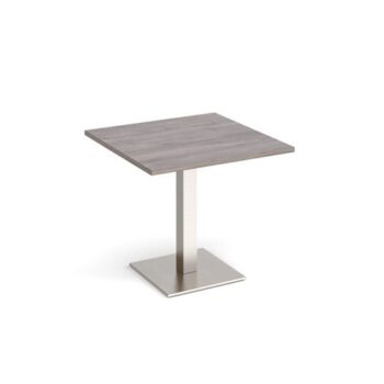 Brescia square dining table with flat square brushed steel base 800mm grey oak - BDS800-BS-GO