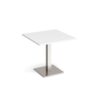 Brescia square dining table with flat square brushed steel base 800mm white - BDS800-BS-WH