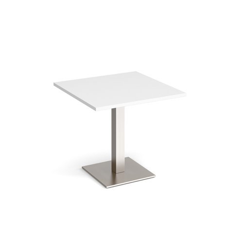 Brescia square dining table with flat square brushed steel base 800mm white - BDS800-BS-WH