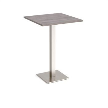 Brescia square poseur table with flat square brushed steel base 800mm grey oak - BPS800-BS-GO