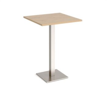 Brescia square poseur table with flat square brushed steel base 800mm kendal oak - BPS800-BS-KO