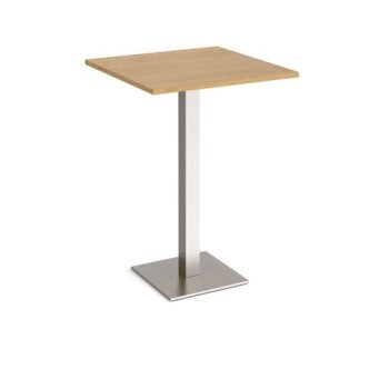 Brescia square poseur table with flat square brushed steel base 800mm oak - BPS800-BS-O