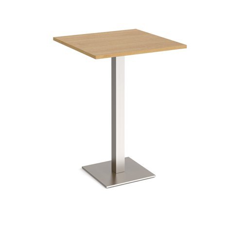 Brescia square poseur table with flat square brushed steel base 800mm oak - BPS800-BS-O