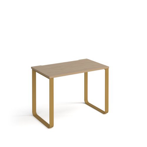 Cairo straight desk 1000mm x 600mm with sleigh frame legs brass frame oak top - CR610-KO