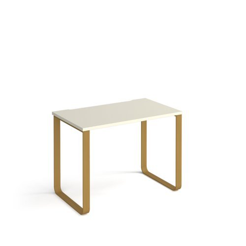 Cairo straight desk 1000mm x 600mm with sleigh frame legs brass frame white top - CR610-WH