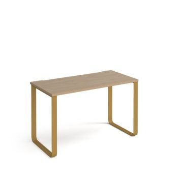 Cairo straight desk 1200mm x 600mm with sleigh frame legs brass frame oak top - CR612-KO
