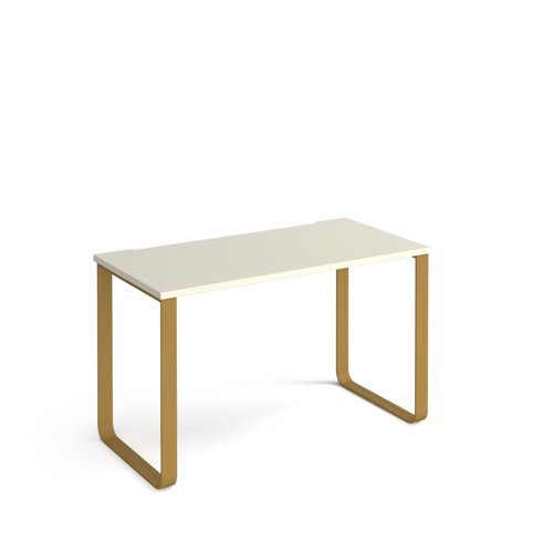 Cairo straight desk 1200mm x 600mm with sleigh frame legs brass frame white top - CR612-WH