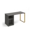 Cairo straight desk 1400mm x 600mm with sleigh frame leg and support pedestal brass frame grey top - CR614P-OG