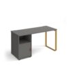 Cairo straight desk 1400mm x 600mm with sleigh frame leg and support pedestal with cupboard door brass frame grey finish with grey door - CR614P-C-OG-OG