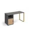 Cairo straight desk 1400mm x 600mm with sleigh frame leg and support pedestal with cupboard door brass frame grey finish with oak door - CR614P-C-OG-KO