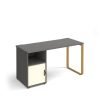 Cairo straight desk 1400mm x 600mm with sleigh frame leg and support pedestal with cupboard door brass frame grey finish with white door - CR614P-C-OG-WH