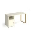 Cairo straight desk 1400mm x 600mm with sleigh frame leg and support pedestal with cupboard door brass frame white finish with white door - CR614P-C-WH-WH