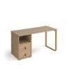 Cairo straight desk 1400mm x 600mm with sleigh frame leg and support pedestal with drawers brass frame oak finish with oak drawers - CR614P-D-KO-KO