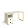 Cairo straight desk 1400mm x 600mm with sleigh frame leg and support pedestal with drawers brass frame white finish with white drawers - CR614P-D-WH-WH