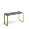 Cairo straight desk 1400mm x 600mm with sleigh frame legs brass frame grey top - CR614-OG