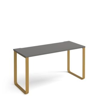 Cairo straight desk 1400mm x 600mm with sleigh frame legs brass frame grey top - CR614-OG