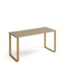 Cairo straight desk 1400mm x 600mm with sleigh frame legs brass frame oak top - CR614-KO
