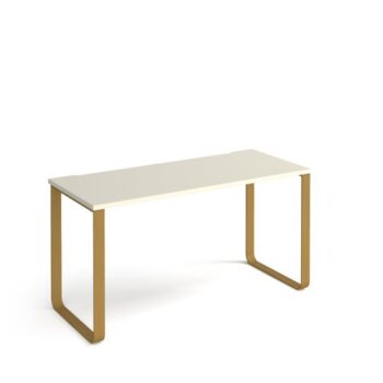 Cairo straight desk 1400mm x 600mm with sleigh frame legs brass frame white top - CR614-WH