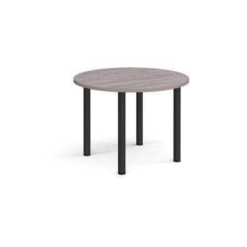 Circular black radial leg meeting table 1000mm grey oak - DRL1000C-K-GO