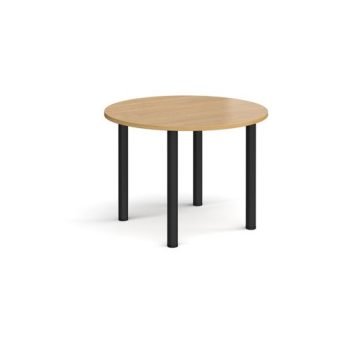 Circular black radial leg meeting table 1000mm oak - DRL1000C-K-O