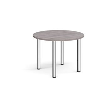 Circular chrome radial leg meeting table 1000mm grey oak - DRL1000C-C-GO