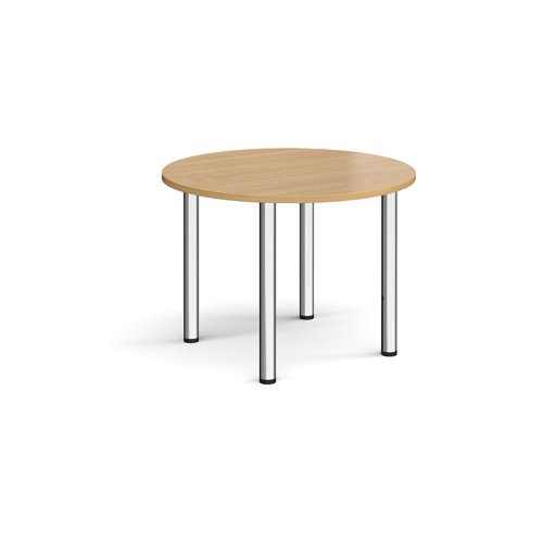 Circular chrome radial leg meeting table 1000mm oak - DRL1000C-C-O
