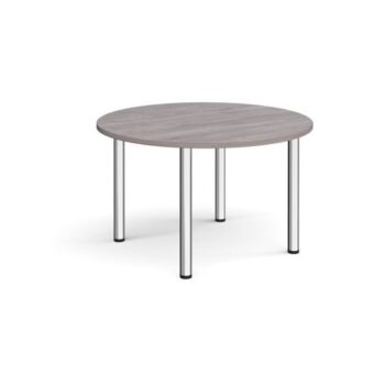 Circular chrome radial leg meeting table 1200mm grey oak - DRL1200C-C-GO