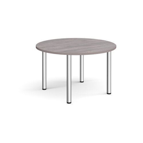Circular chrome radial leg meeting table 1200mm grey oak - DRL1200C-C-GO