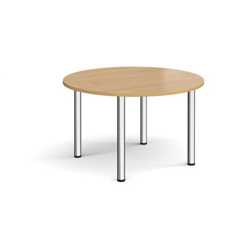 Circular chrome radial leg meeting table 1200mm oak - DRL1200C-C-O