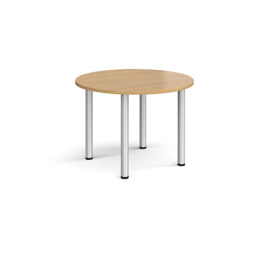 Circular silver radial leg meeting table 1000mm oak - DRL1000C-S-O