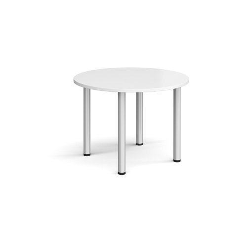 Circular silver radial leg meeting table 1000mm white - DRL1000C-S-WH