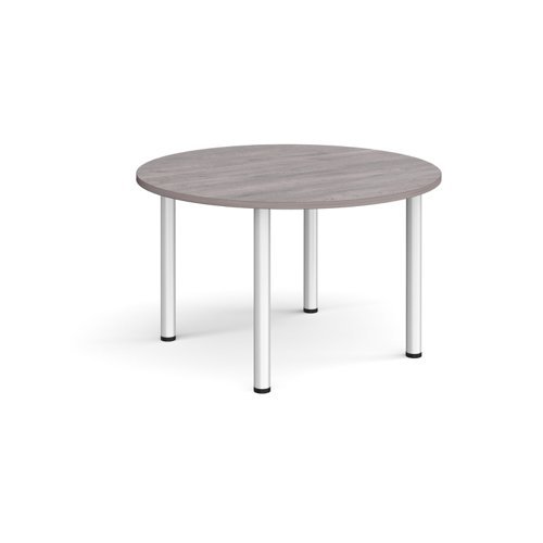 Circular silver radial leg meeting table 1200mm grey oak - DRL1200C-S-GO