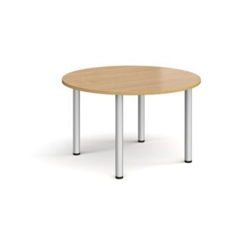 Circular silver radial leg meeting table 1200mm oak - DRL1200C-S-O