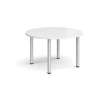 Circular silver radial leg meeting table 1200mm white - DRL1200C-S-WH