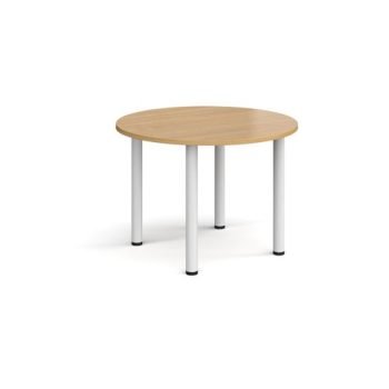 Circular white radial leg meeting table 1000mm oak - DRL1000C-WH-O