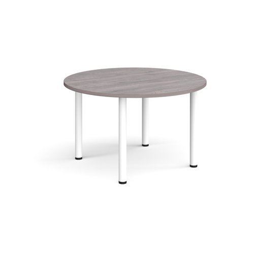 Circular white radial leg meeting table 1200mm grey oak - DRL1200C-WH-GO